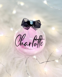 Transparante Kerstbal met Veren en Naam  (7 cm)