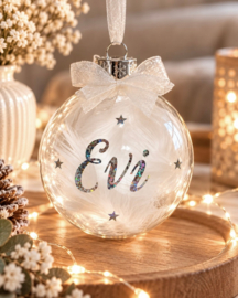 Glazen Kerstbal met Naam en Sterretjes (7 cm)