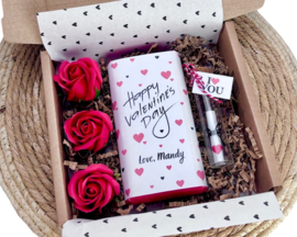 Gepersonaliseerd Valentijns Cadeau voor Haar - Glazen Buisje, Zeeprozen & Chocolade