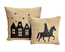 Sinterklaaskussens set – jute 40 x 40 cm en 30 x 30 cm