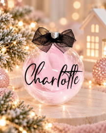 Transparante Kerstbal met Veren en Naam  (7 cm)