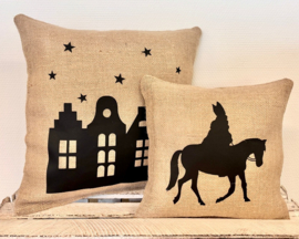 Sfeervolle jute kussenset | Sinterklaas decoratie