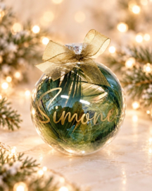 Transparante Kerstbal met Veren en Naam  (7 cm)