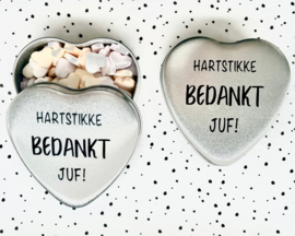 Juf / meester bedankje "Gevulde blik hartstikke bedankt"