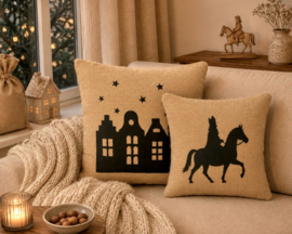 Sinterklaaskussens set – jute 40 x 40 cm en 30 x 30 cm