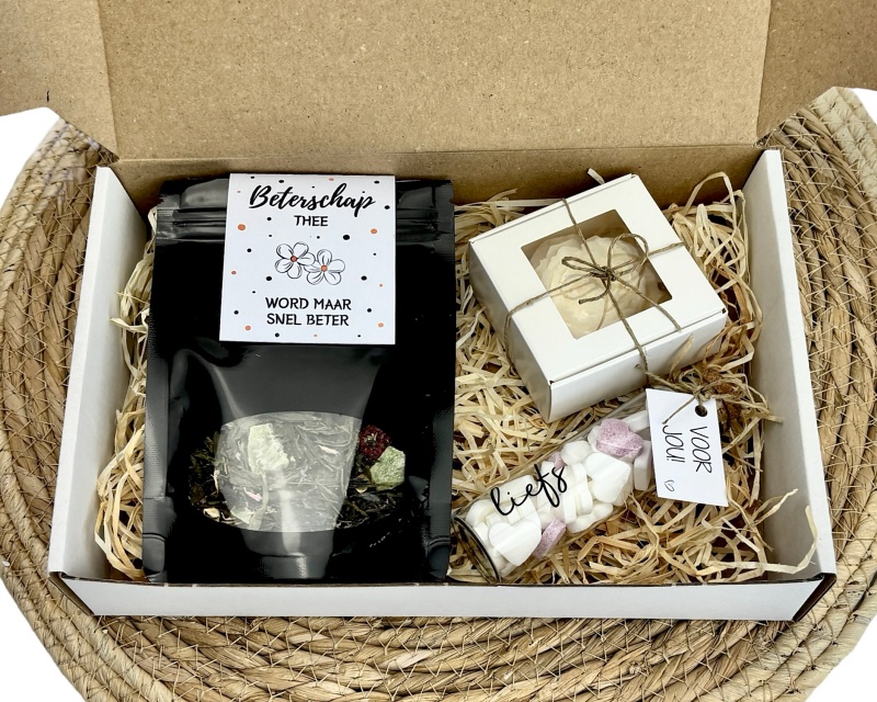 Beterschap cadeau – thee, snoephartjes & kaarsje
