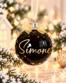 Elegante Zwarte Glazen Kerstbal met Naam (7 cm)