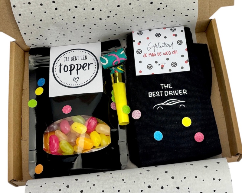 Rijbewijs Cadeau – Jelly Beans & Sokken "The Best Driver"