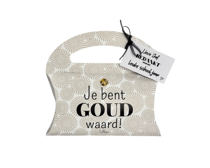 Cadeau juf – Snoeptasje ‘Je bent goud waard’ met toffees