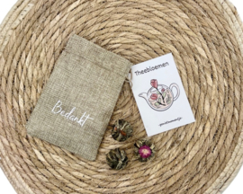 Theecadeau in Jute Zakje met 3 Theebloemen | Bedankt