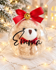 Gepersonaliseerde kunststof kerstbal met beertje (8 cm)