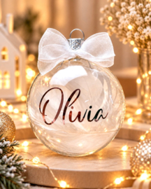 Persoonlijke glazen kerstbal met naam – roségoud (8 cm)