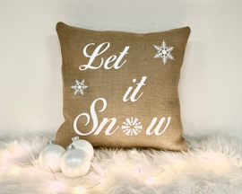 Kerstkussen van jute “Let It Snow”- 40 x 40 cm