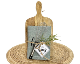 Gepersonaliseerde Housewarming Cadeauset – Theedoek, Snijplank & Garde