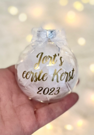 Gepersonaliseerde Glazen Kerstba "Eerste Kerst" (7 cm)