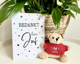 Gepersonaliseerde sleutelhanger  beer + kaart | Juf cadeau