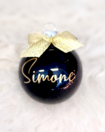 Elegante Zwarte Glazen Kerstbal met Naam (7 cm)