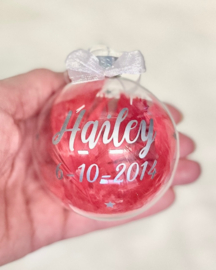 Transparante Glazen Kerstbal met Naam, Datum en Sterretjes (7 cm)