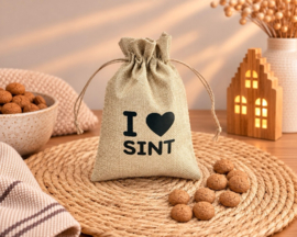 Decoratief pepernotenzakje "I 🖤 Sint"- 20 cm x 15 cm