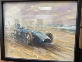 Aquarel met racewagen blauw