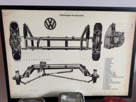 Originele Vintage Volkswagen Vorderachse Technische Poster – Ingelijst
