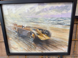 Aquarel Racewagen  Bruin in kader