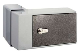 One-point lock with key including strike plate