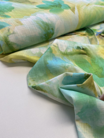 Linnen Viscose - lemon green - flowers