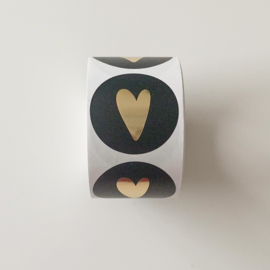 Zwart goud hartje sluitstickers op rol