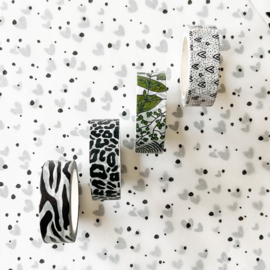 Washi tape combideal: blaadjes, panterprint, zebra & hearts and stars