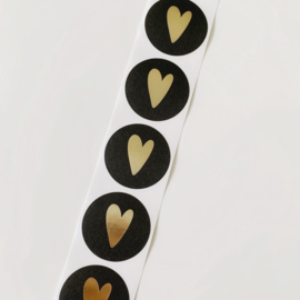 Zwart goud hartje sluitstickers (5 stuks)