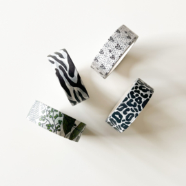 Washi tape combideal: blaadjes, panterprint, zebra & hearts and stars