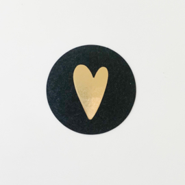 Zwart goud hartje sluitstickers (5 stuks)