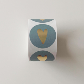 Blauw goud hartje sluitstickers op rol