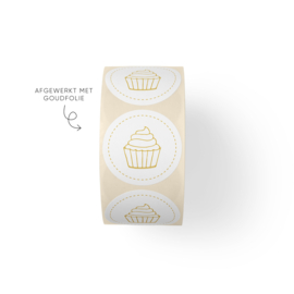 Sticker Cupcake, wit • Rol 500 stuks • ø40mm