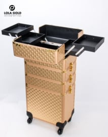 Lola Gold make-up trolleykoffer 4-delig op wielen – champagne goud