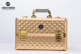 Lola Gold make-up trolleykoffer 4-delig op wielen – champagne goud