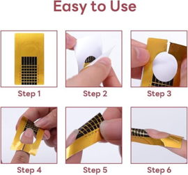 500 stuks nagelsjablonen, accessoires voor nagelverlenging, accessoires voor gelnagels en nagelverlenging, goudkleurig. nagelvormen, manicure-papierlade voor acrylnagelverlenging en uv-gel