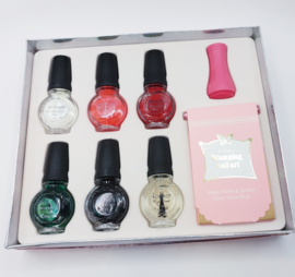 KONAD STAMPING NAIL ART SPECIAL SET  5 DIFFERENT NAIL POLISHES 11 ML, 1 TOP COAT