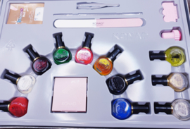 KONAD PROFESSIONAL STAMPING NAIL ART BEST WAY TO MANAGE YOUR HANDS PERFECT -10 NAIL POLISHES 11 ML 1 TOP COAT NAIL FILE, STONES, STAMPING AIL POLISH-GOLD METAL  15 ML MADE IN KOREA