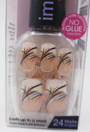 24 stuks press-on nagels, middelgroot, vierkant, lichtpaars, French manicure, om op te plakken, paarse bloemen, acryl, glanzend, voor vrouwen en meisjes