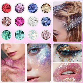 6 stuks acryl glitter voor oogmake-up, gezicht, lichaam, haar, nagels