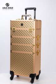 Lola Gold make-up trolleykoffer 4-delig op wielen – champagne goud