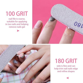 NAIL FILE PRO BELL*URE 100/180 PCS Nagelvijlen, Professionele Nagelvijlset, Gebogen Vingernagelbestanden, 100/180 korrel Tweezijdig Emery Board Manicure Tools voor Thuis en in de Salon Gebruik (grijs)