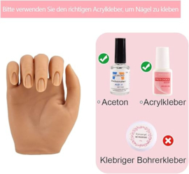 KnowU Siliconen Training Hand Voor Acryl Nagels,Siliconen Training Hand Voor Valse Nagels,Zacht En Opvouwbaar Vrouwelijk Model,Levensgrote Trainingshand Met Houder