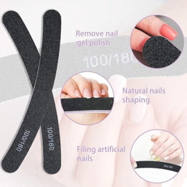 Bell*ure Nail Files 100/180  professionele nagelvijl Nagelvijl, professionele nagelvijl, gebogen vingernagelvijl, dubbelzijdige vijl met korrelgrootte 100/180, manicuregereedschap voor thuis- en salongebruik (zwart).