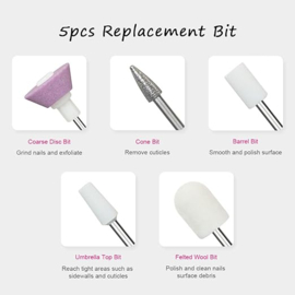 5-in-1 elektrische nagelvijlset voor manicure, pedicure, polijsten, polijsten, nagelboor voor persoonlijke verzorging van vinger- en teennagels