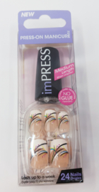 24 stuks press-on nagels, middelgroot, vierkant, lichtpaars, French manicure, om op te plakken, paarse bloemen, acryl, glanzend, voor vrouwen en meisjes