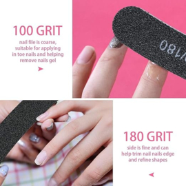 Bell*ure Nail Files 100/180  professionele nagelvijl Nagelvijl, professionele nagelvijl, gebogen vingernagelvijl, dubbelzijdige vijl met korrelgrootte 100/180, manicuregereedschap voor thuis- en salongebruik (zwart).
