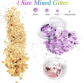 6 stuks acryl glitter voor oogmake-up, gezicht, lichaam, haar, nagels